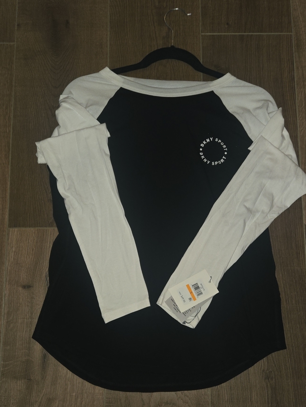 DKNY Black Body with White Raglan Long Sleeve Tee